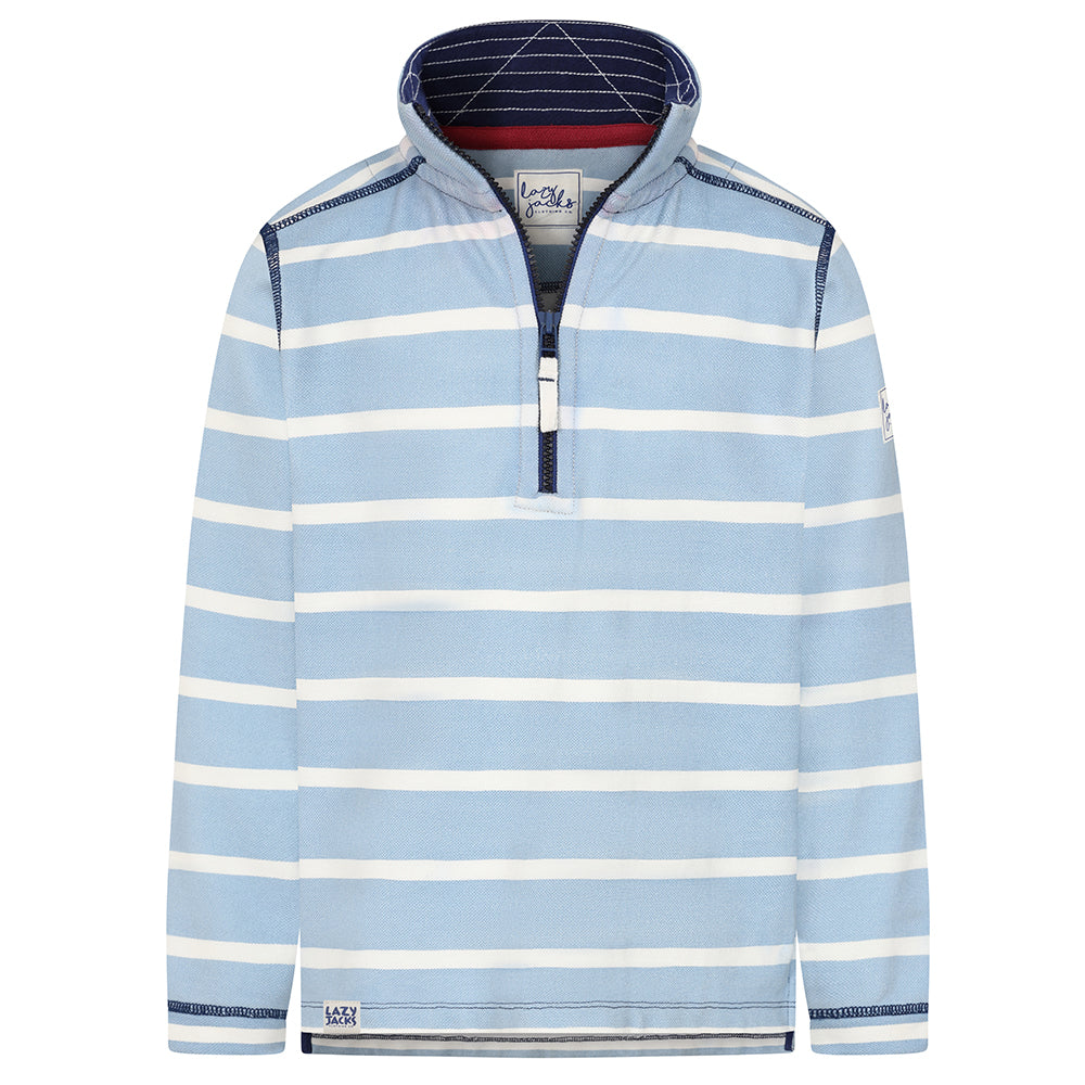 LJ700SC - Boys Striped 1/4 Zip Pique Sweatshirt - Sky