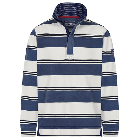 LJ700S - Mens Striped 1/4 Zip Pique Sweatshirt - Denim