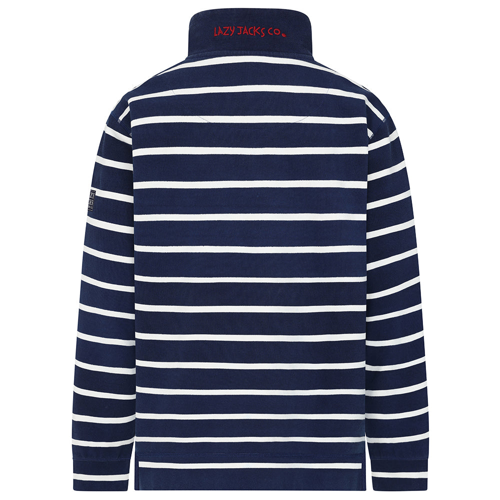 LJ700S - Mens Striped 1/4 Zip Pique Sweatshirt - Marine