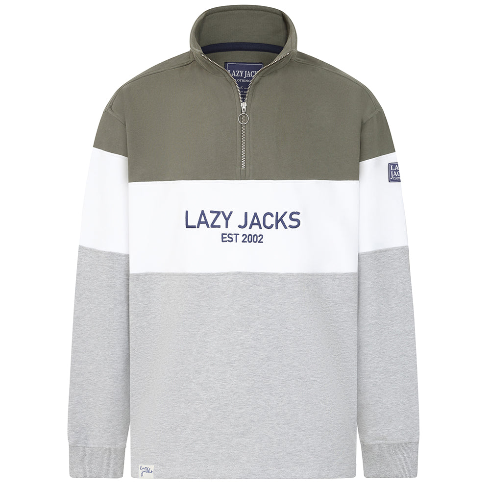 LJ722 - Men's Quarter Zip Branded Sweatshirt - Khaki/Grey Marle