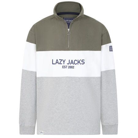LJ722 - Men's Quarter Zip Branded Sweatshirt - Khaki/Grey Marle