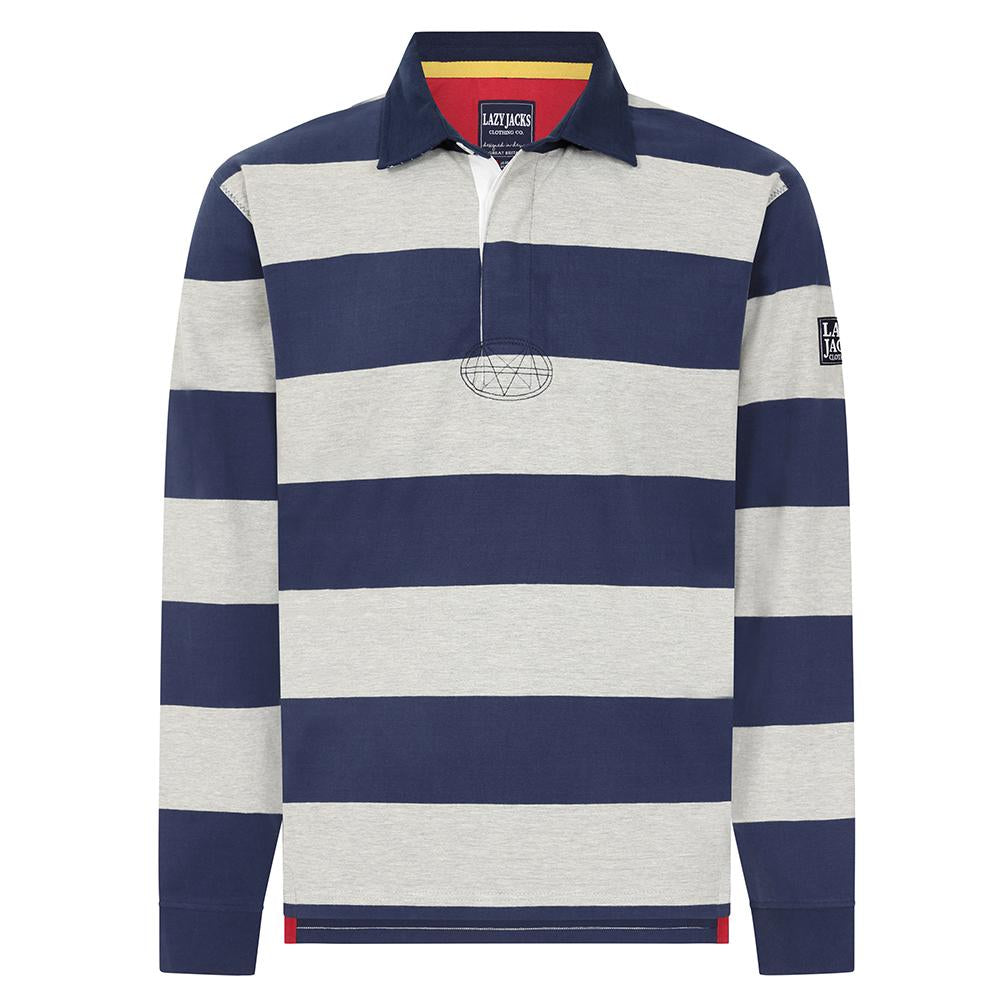 LJ78 - Men's Striped Rugby Shirt - Grey Marl