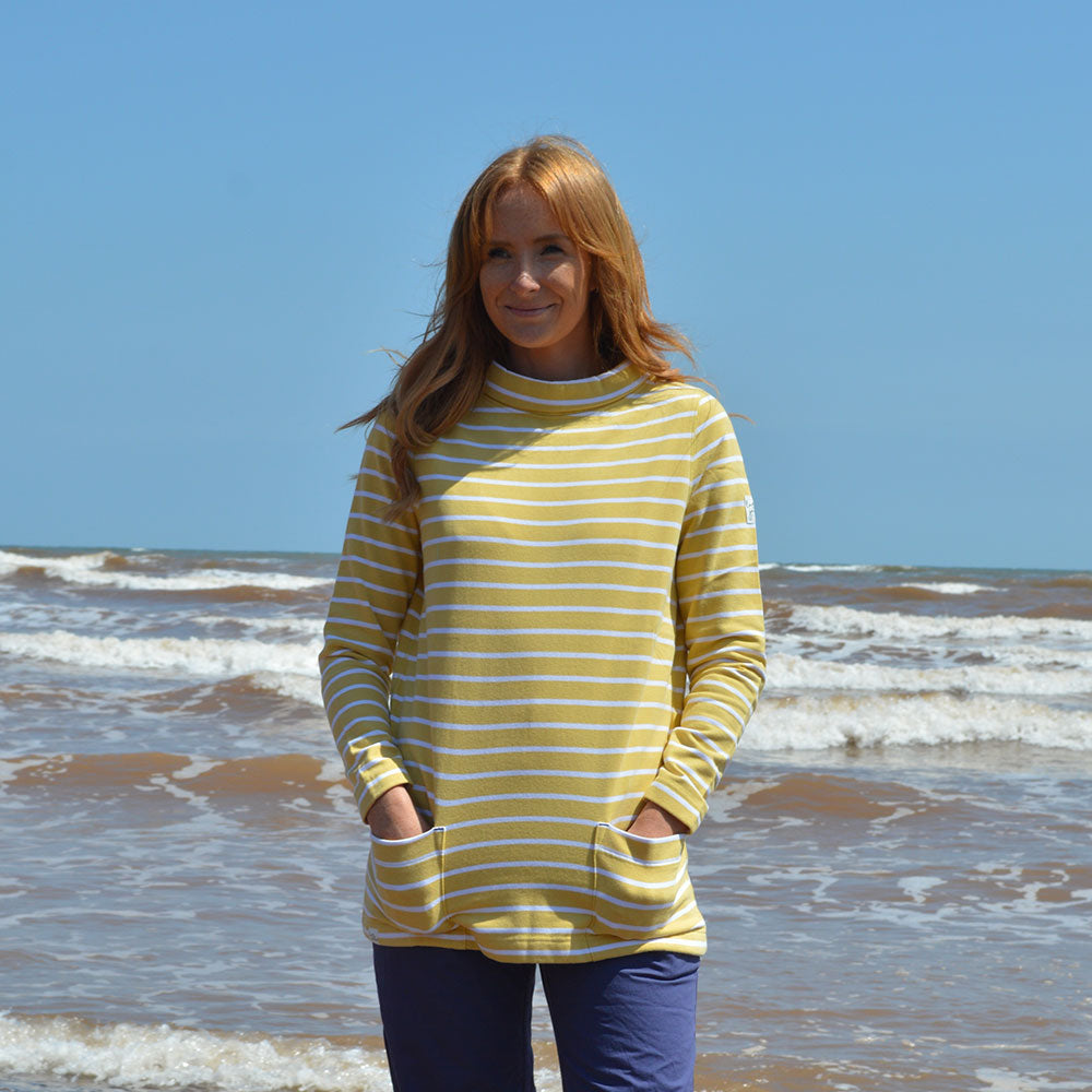 LJ94S - Striped Roll Neck Sweatshirt - Lemon