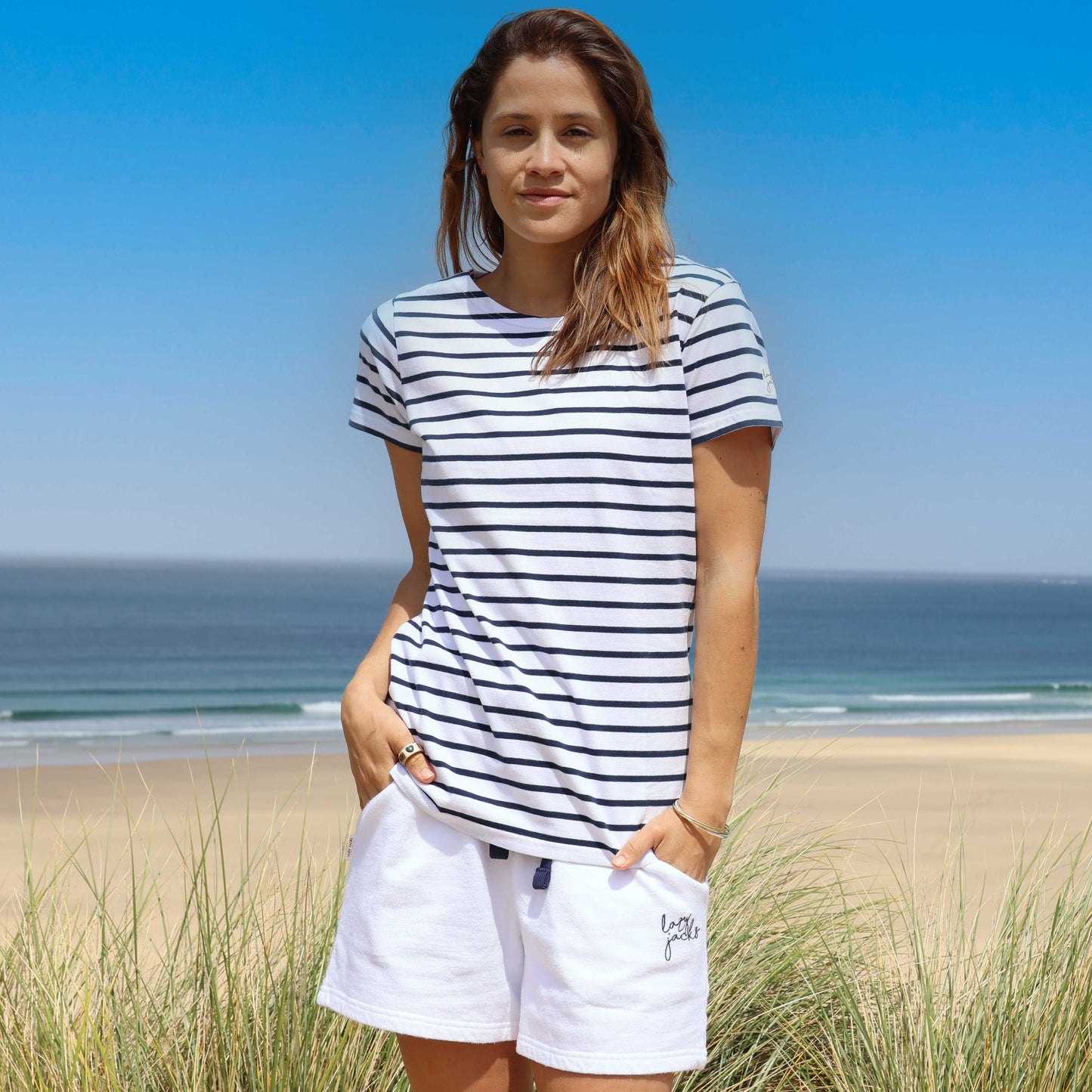 LJ8 - Ladies' Striped Breton T-Shirt - White