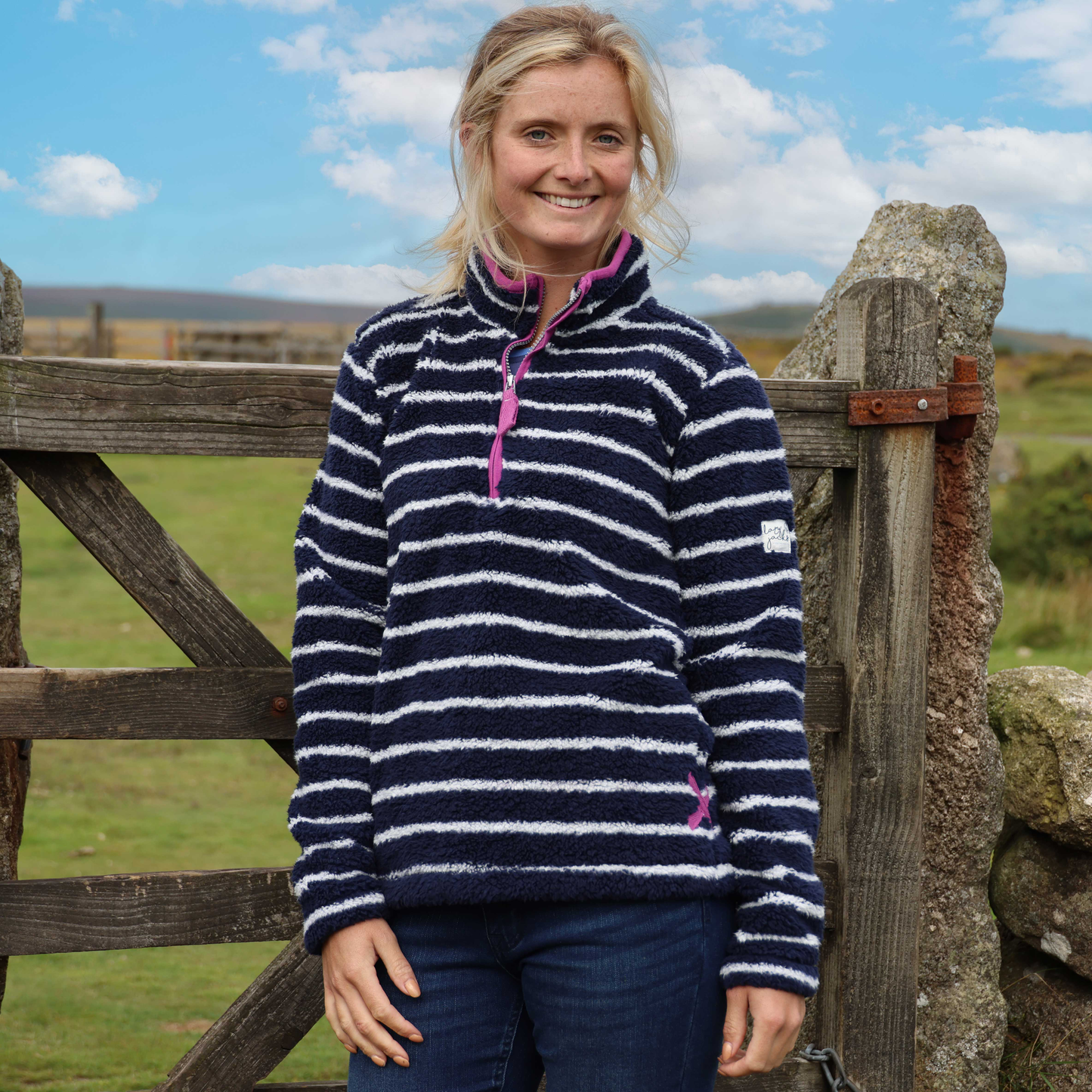 LJ86S - Striped 1/4 Zip Sweatshirt - Marine