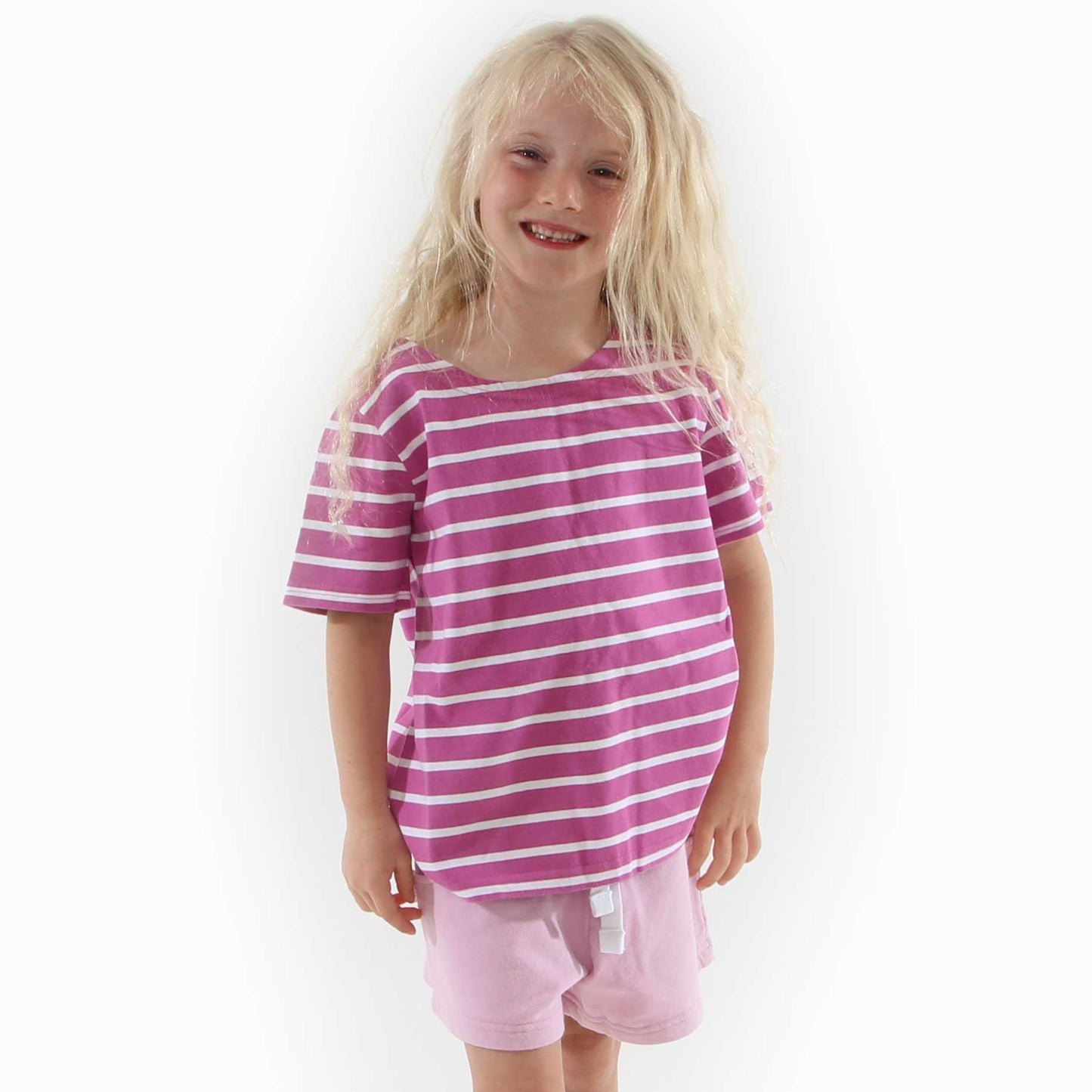 LJ8C - Girls Short Sleeve Breton Top - Raspberry