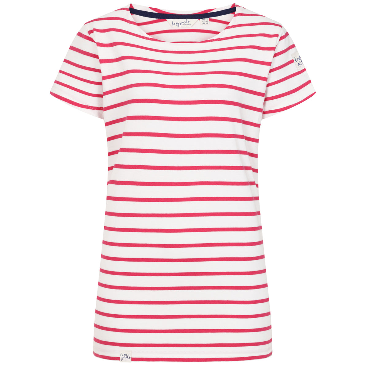 LJ8 - Ladies Short Sleeve Striped Breton Top - Cherry