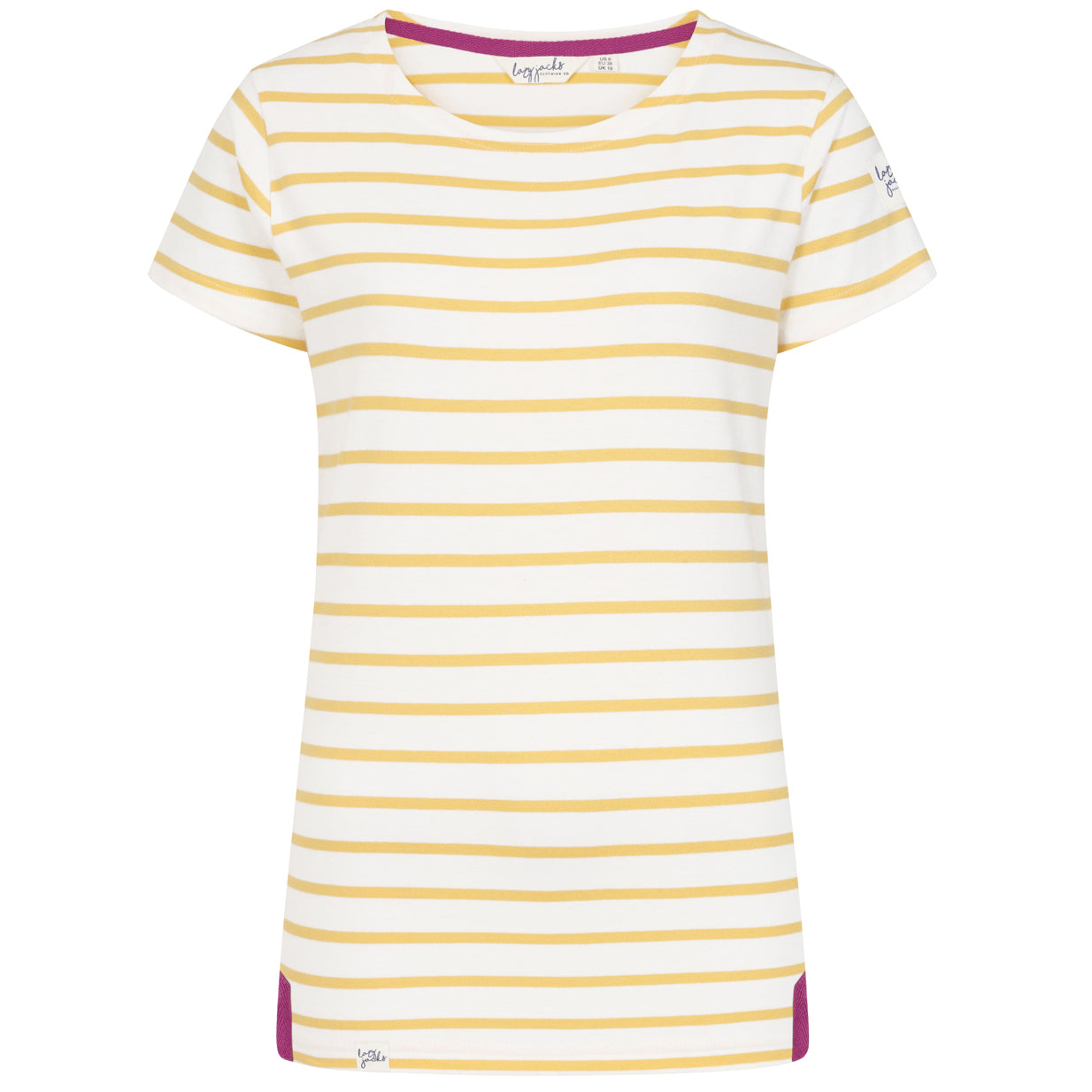 LJ8 - Ladies Short Sleeve Striped Breton Top - Lemon