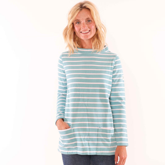 LJ94S - Striped Roll Neck Sweatshirt - Ocean