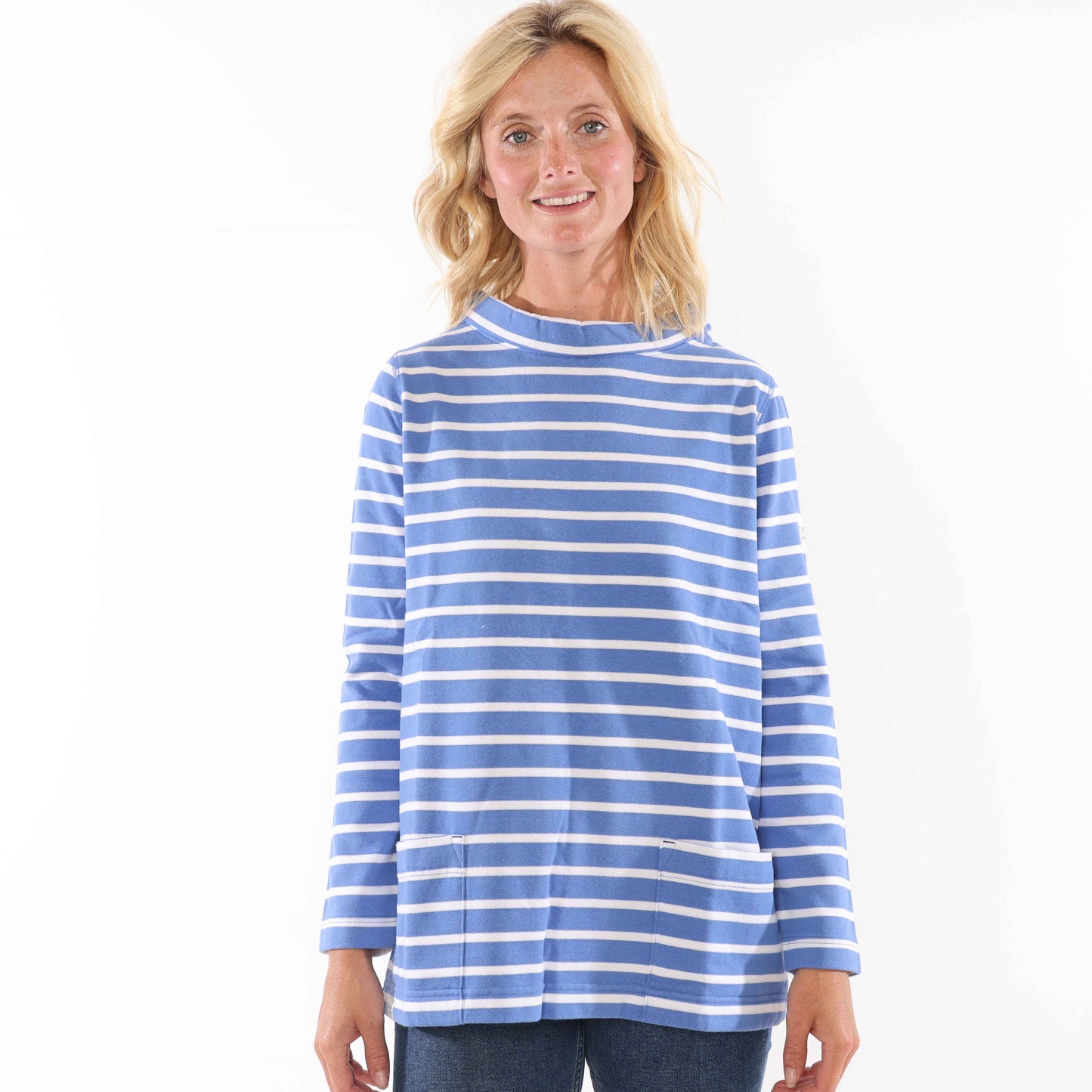 LJ94S - Striped Roll Neck Sweatshirt - Sapphire