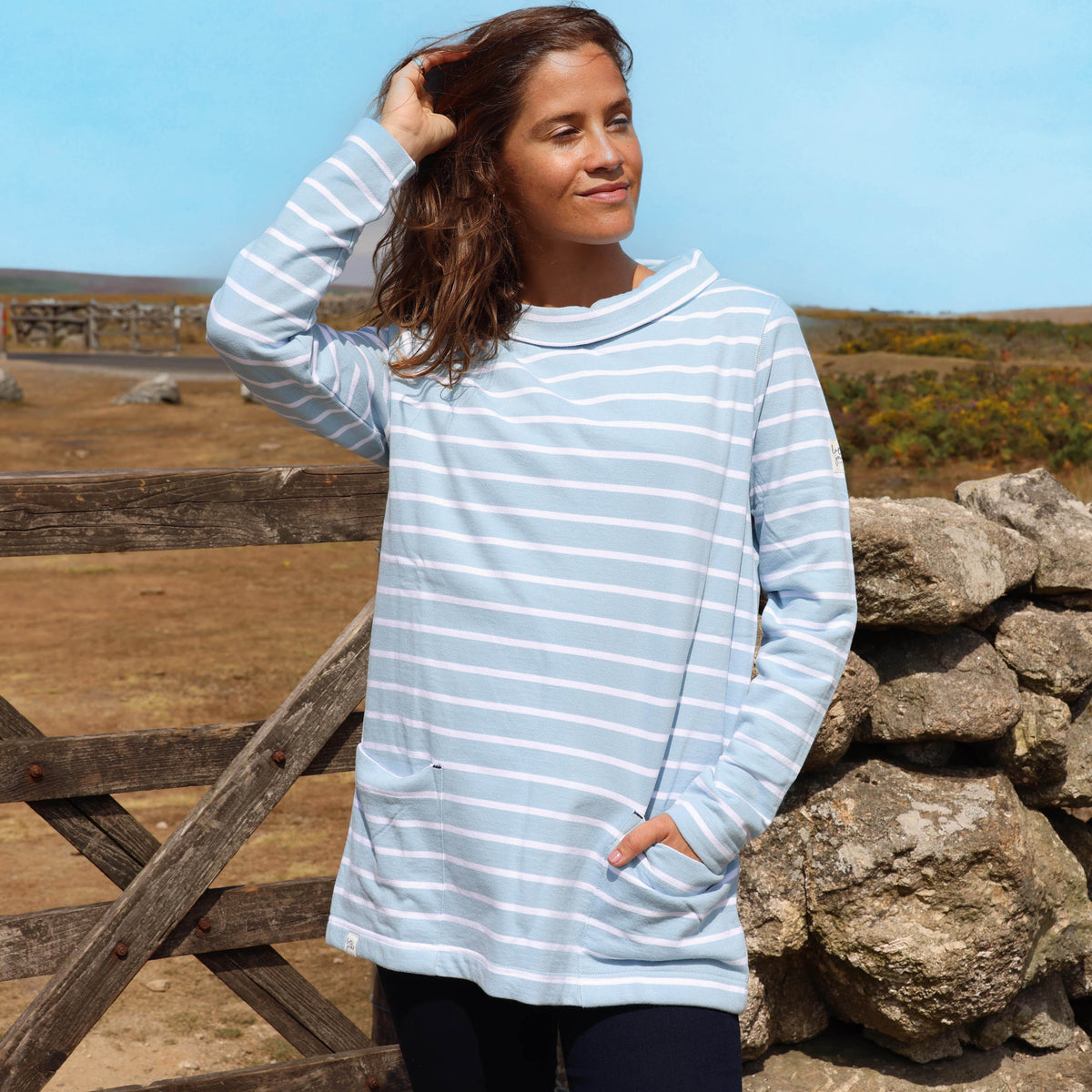 LJ94S - Striped Roll Neck Sweatshirt - Sky