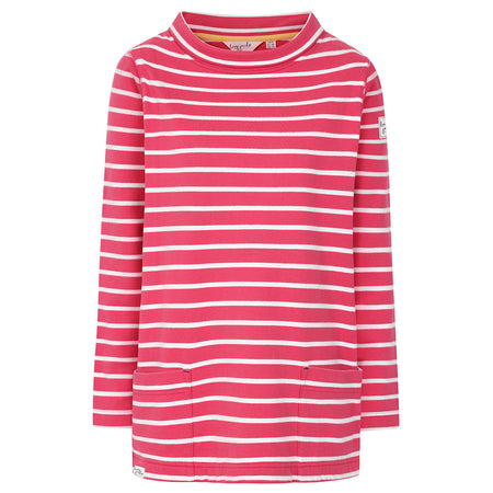 LJ94S - Ladies Striped Roll Neck Sweatshirt - Cherry