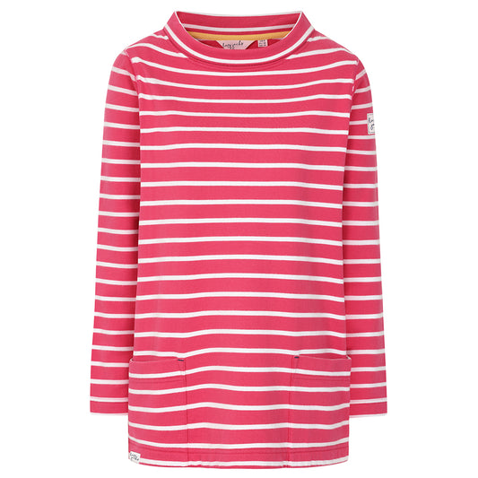 LJ94S - Ladies Striped Roll Neck Sweatshirt - Cherry