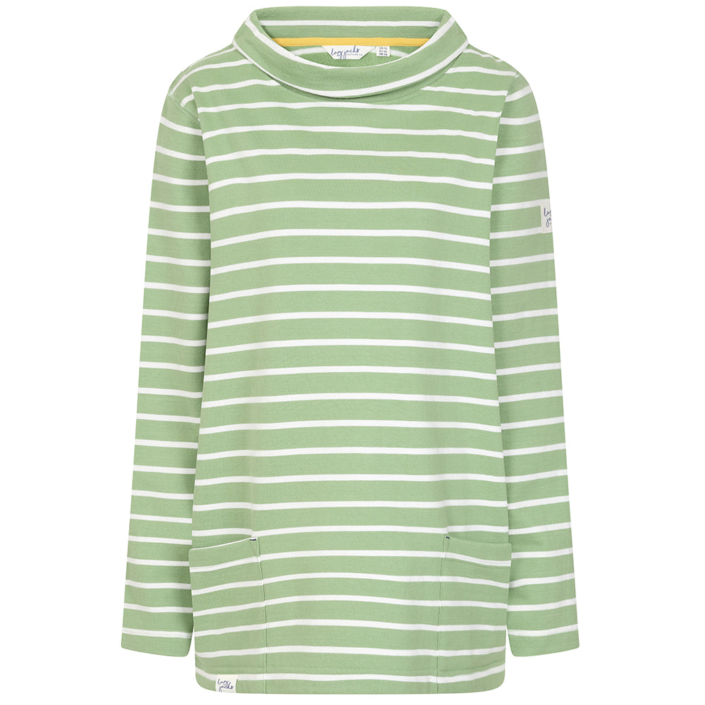 LJ94S - Ladies Striped Roll Neck Sweatshirt -  Grass