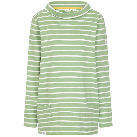 LJ94S - Ladies Striped Roll Neck Sweatshirt -  Grass