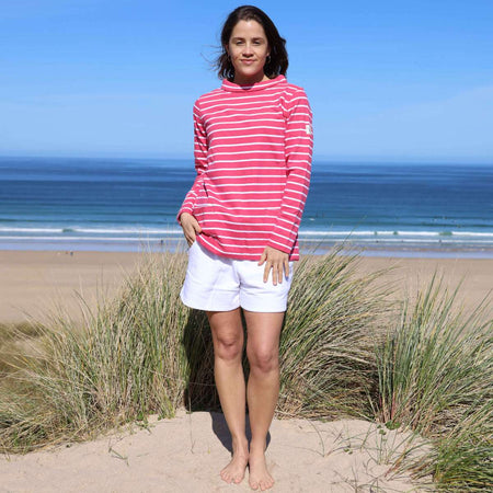 LJ94S - Ladies Striped Roll Neck Sweatshirt - Cherry