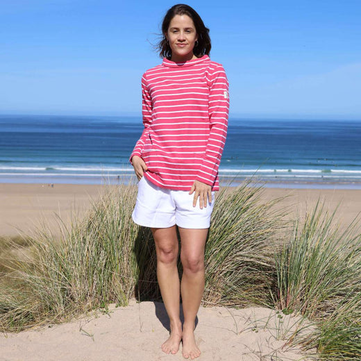 LJ94S - Ladies Striped Roll Neck Sweatshirt - Cherry