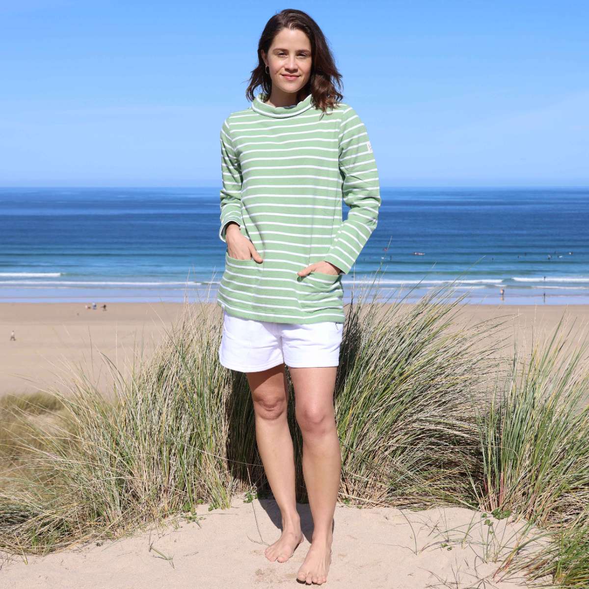 LJ94S - Ladies Striped Roll Neck Sweatshirt -  Grass