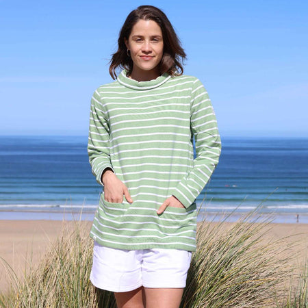 LJ94S - Ladies Striped Roll Neck Sweatshirt -  Grass