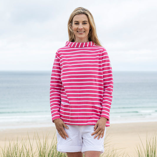 LJ94S - Striped Roll Neck Sweatshirt - Lipstick