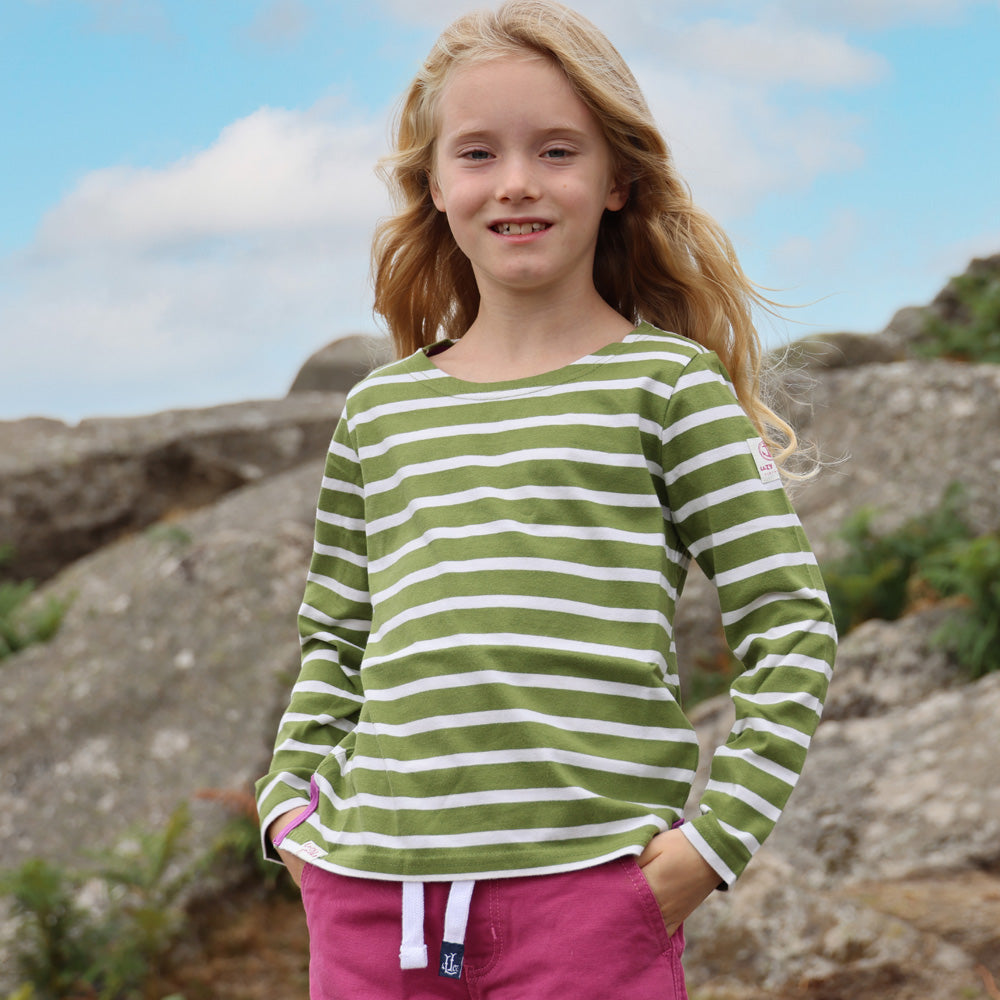 LJ97C - Girls Long Sleeve Breton Top - Sage