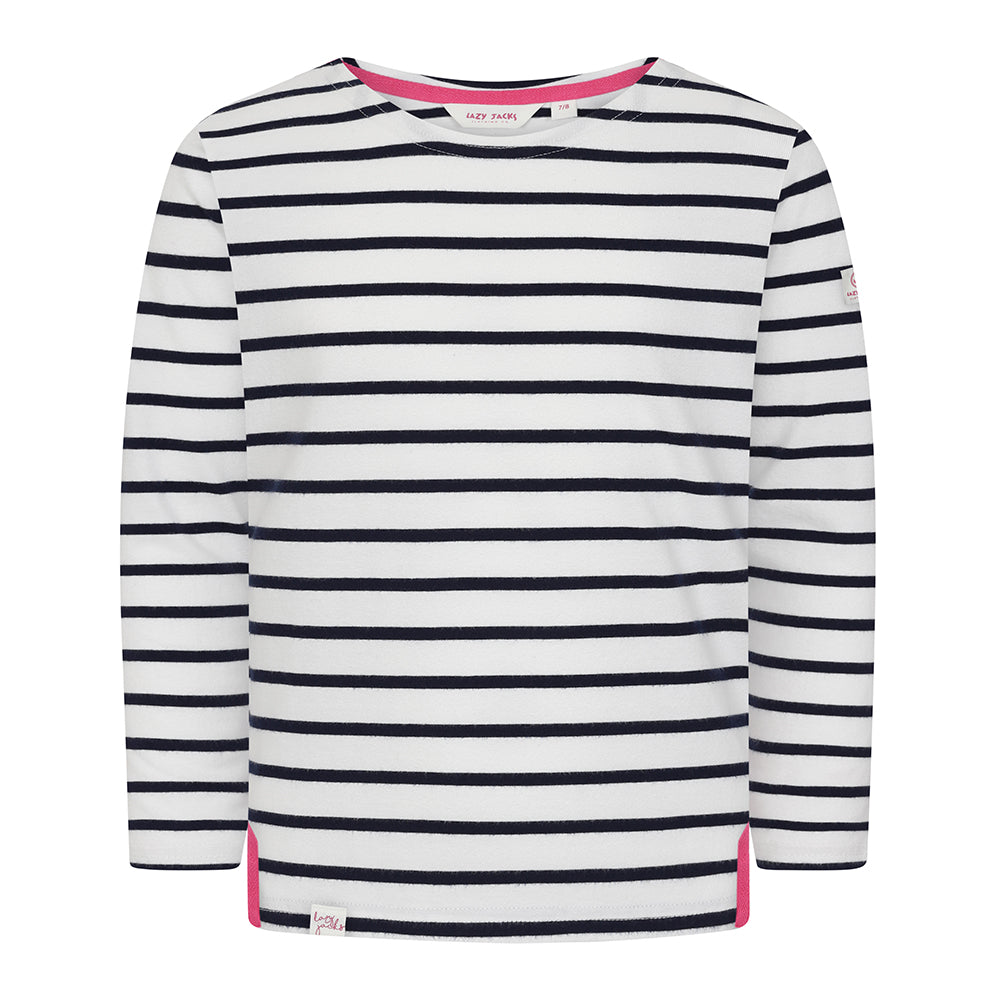 LJ97C - Girls Long Sleeve Breton Top - Chalk