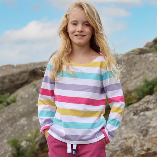 LJ97MC - Girls Long Sleeve Top - Pastel Stripe