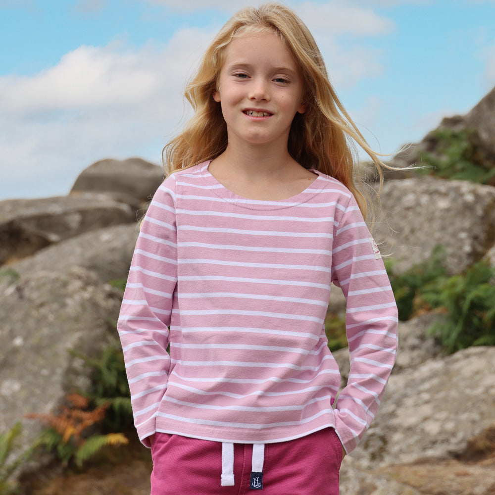 LJ97C - Girls Long Sleeve Striped Breton - Pink