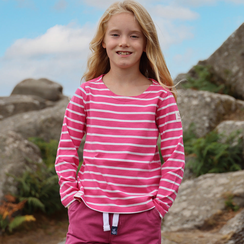 LJ97C - Girls Long Sleeve Breton Top - Sorbet