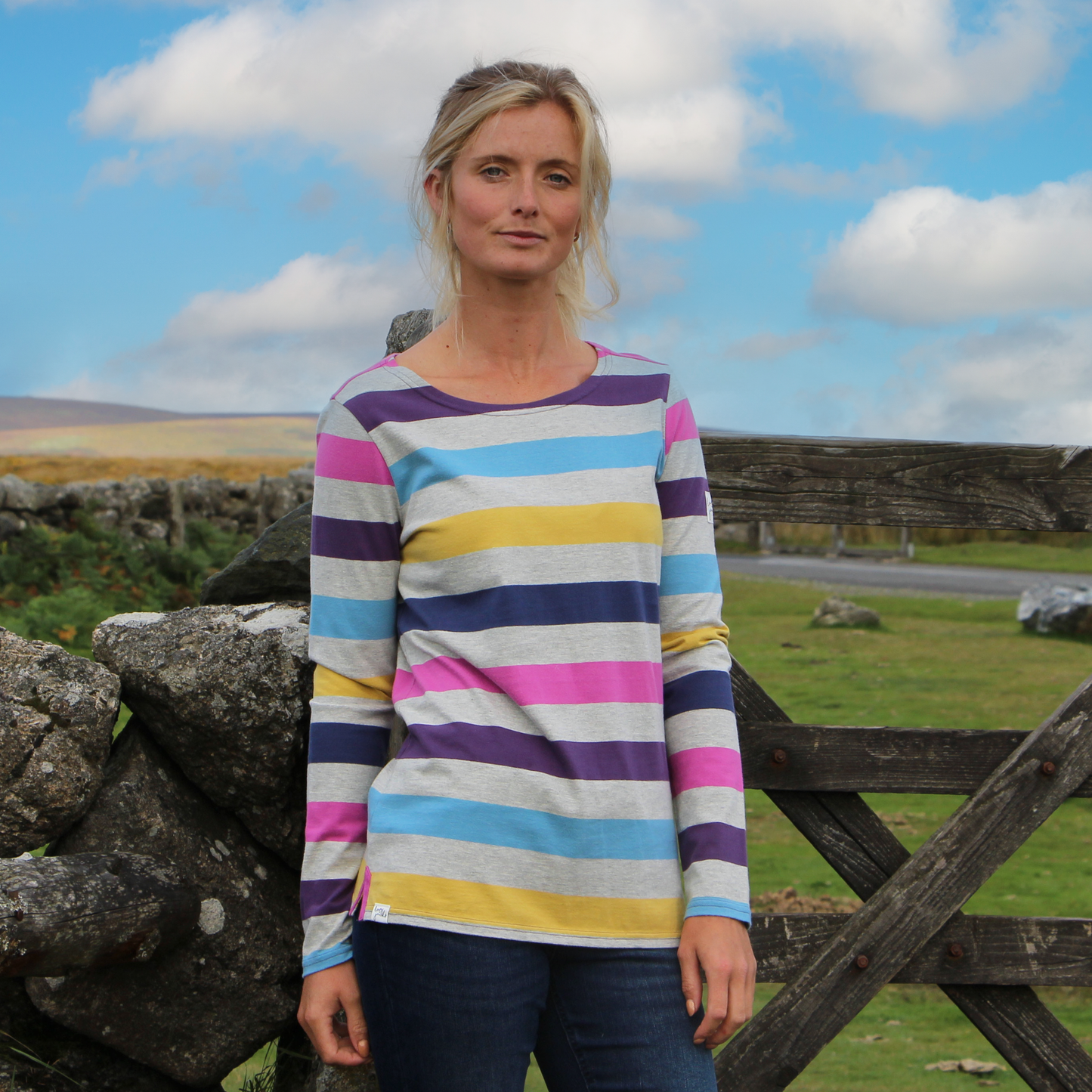 LJ97M - Multi Striped Breton Top - Grey Marle