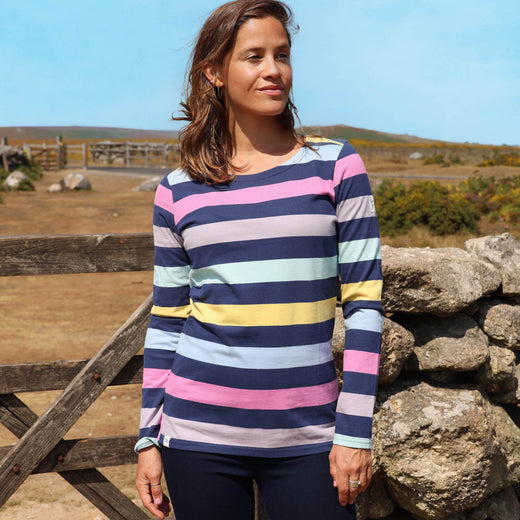 LJ97M - Long Sleeve Multi Stripe Breton - Winter watercolours