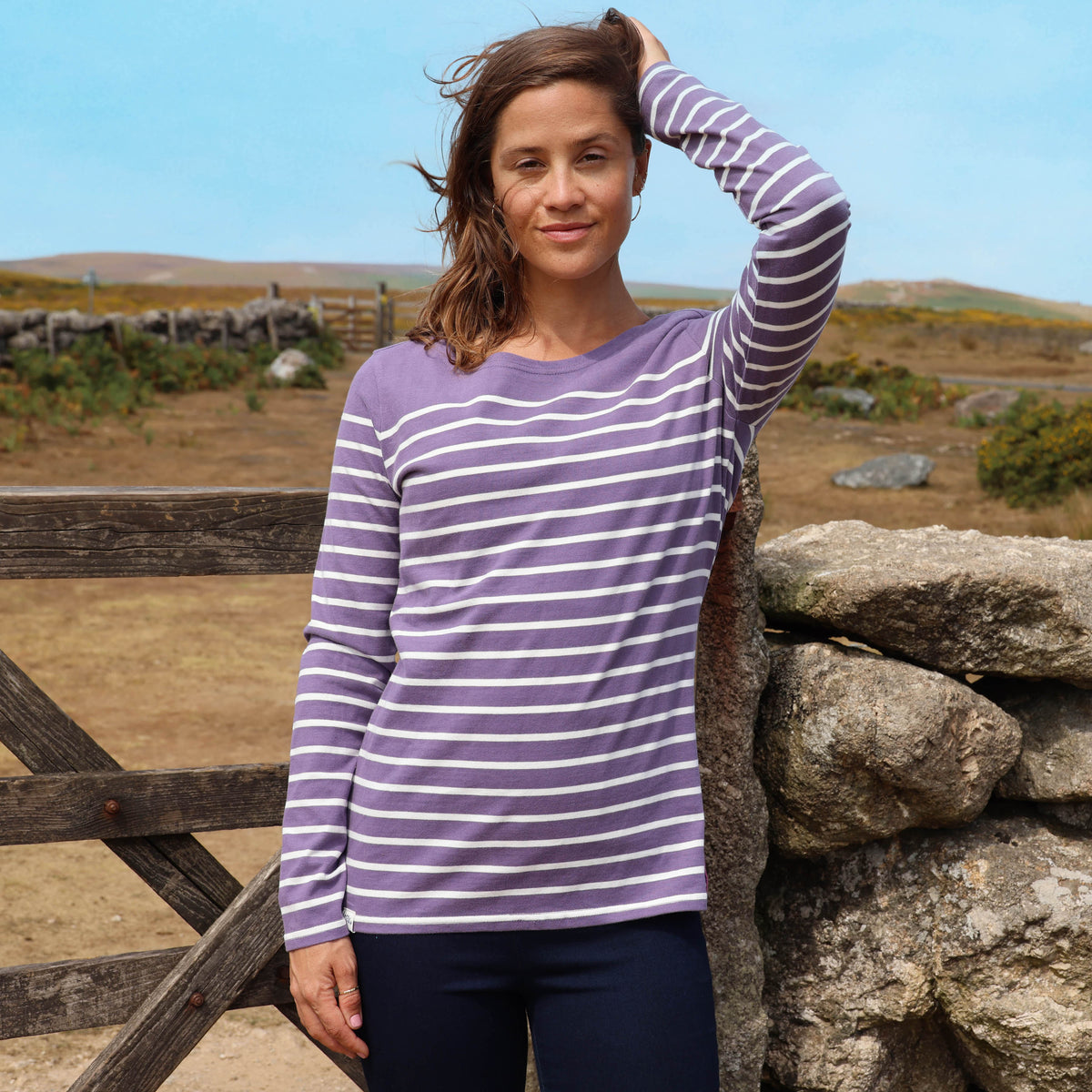 LJ97 - Long Sleeve Striped Breton Top - Mauve