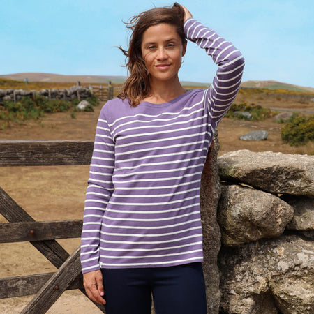 LJ97 - Long Sleeve Striped Breton Top - Mauve