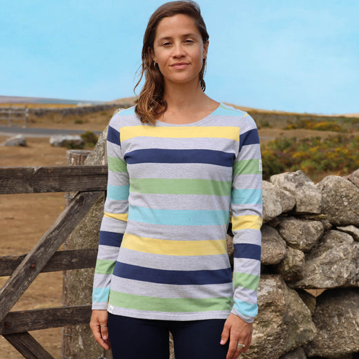 LJ97M - Long Sleeve Multi Striped Breton - Winter Greens