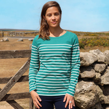 LJ97 - Long Sleeve Striped Breton Top - Emerald