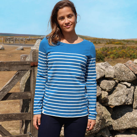 LJ97 - Long Sleeve Striped Breton Top - Teal