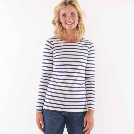 LJ97 - Ladies Striped Breton Top - Chalk