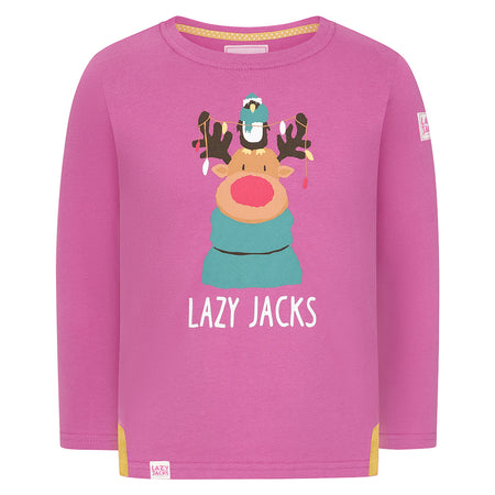 LJ99C - Girls Long Sleeve Printed Top - Raspberry