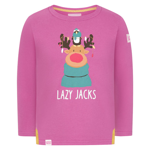 LJ99C - Girls Long Sleeve Printed Top - Raspberry