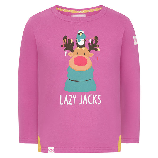 LJ99C - Girls Long Sleeve Printed Top - Raspberry