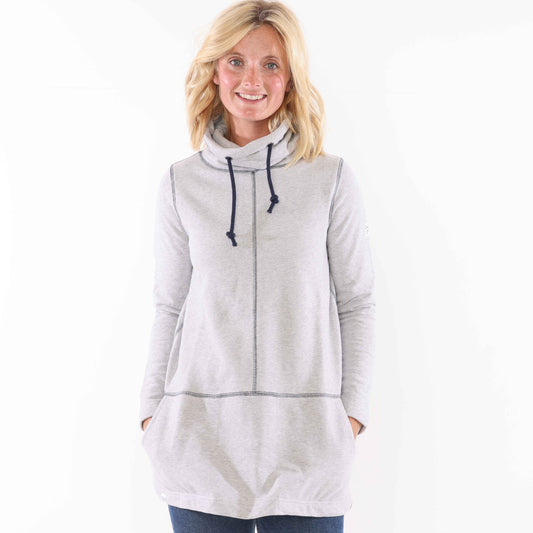 LJ99 - Ladies Plain Roll Neck Sweatshirt - Grey Marle