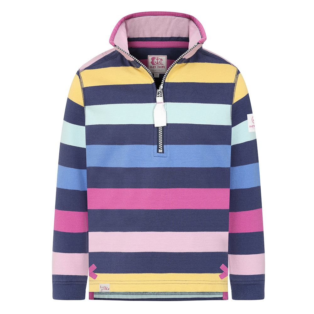 LJ35C - Girls Striped 1/4 Zip Sweatshirt - Twilight Multi