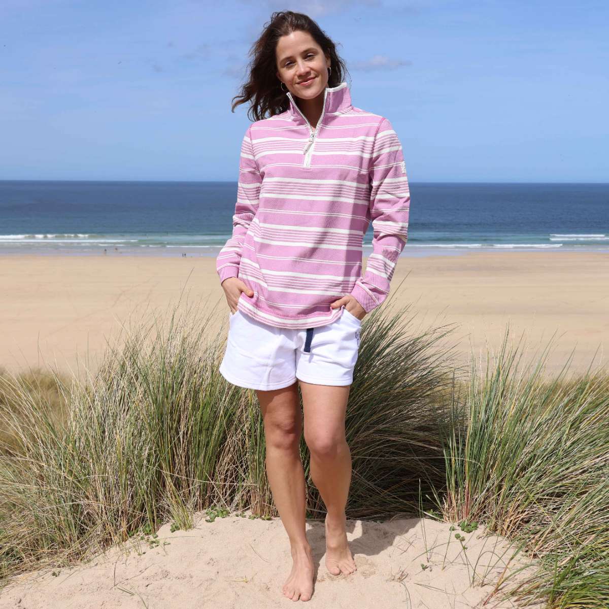 LJ350S - Pique 1/4 Zip Stripe Sweatshirt - Pink