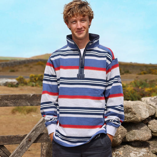 LJ40S - Men's Stripe Quarter Zip Sweatshirt - Grey Marle