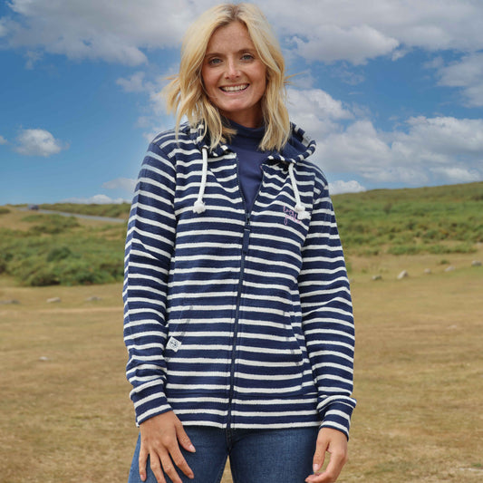 LJ102S - Striped Textured Full Zip Sweatshirt - Marine