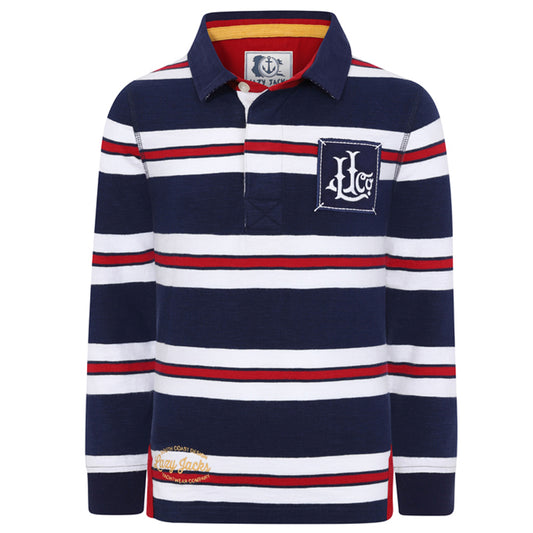 LJ78CE - Boys Striped Rugby Shirt - Marine