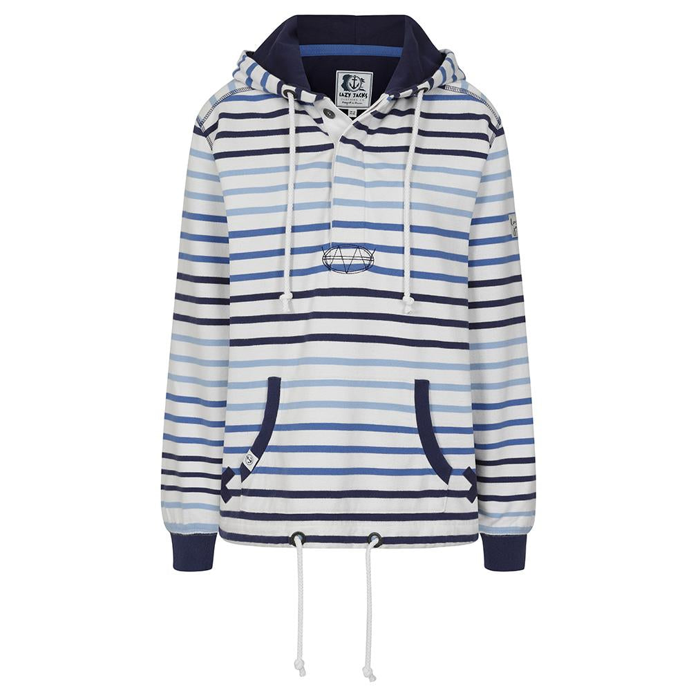 LJ36 - Button Neck Hooded Sweatshirt - Stripe
