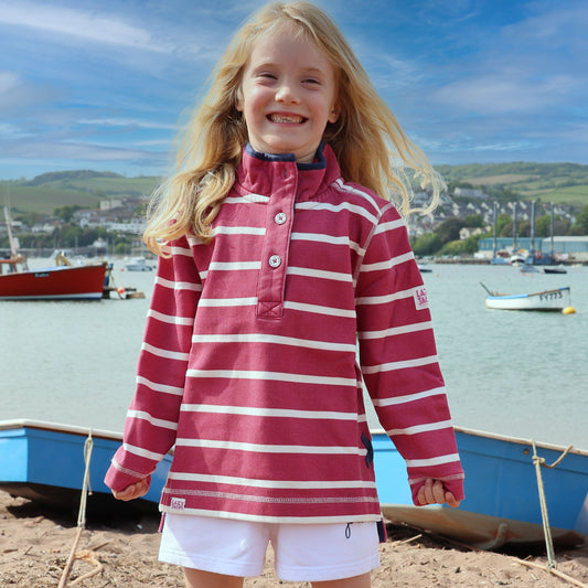 LJ301SC - Girls Pique Striped Sweatshirt - Cherry