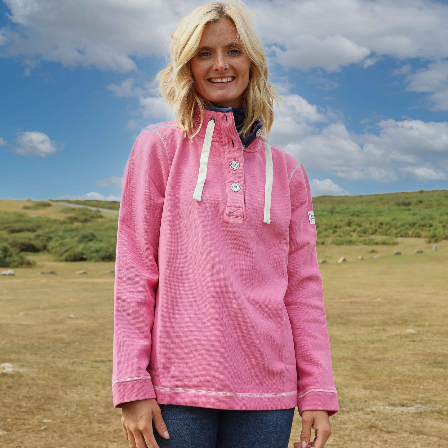 LJ301 - Pique Button Neck Sweatshirt - Salmon