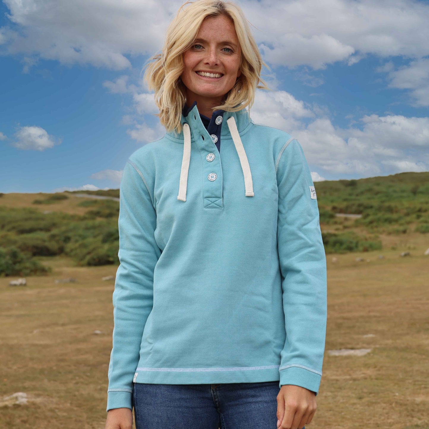 LJ301 - Ladies Pique Button Neck Sweatshirt - Spearmint